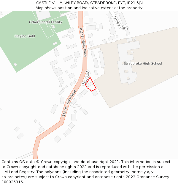 CASTLE VILLA, WILBY ROAD, STRADBROKE, EYE, IP21 5JN: Location map and indicative extent of plot