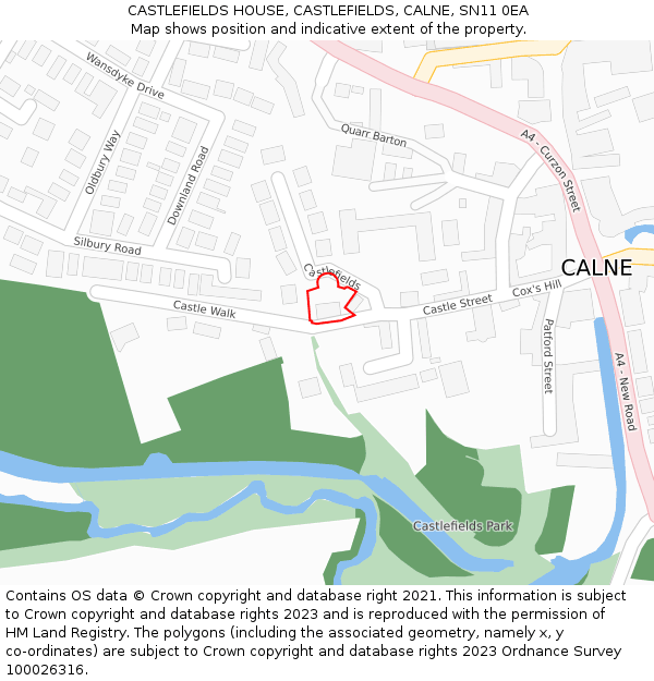 CASTLEFIELDS HOUSE, CASTLEFIELDS, CALNE, SN11 0EA: Location map and indicative extent of plot