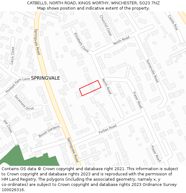 CATBELLS, NORTH ROAD, KINGS WORTHY, WINCHESTER, SO23 7NZ: Location map and indicative extent of plot