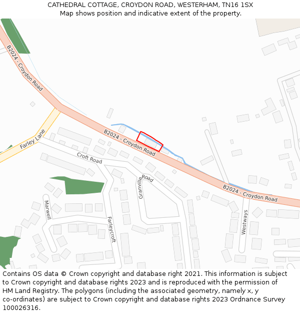 CATHEDRAL COTTAGE, CROYDON ROAD, WESTERHAM, TN16 1SX: Location map and indicative extent of plot