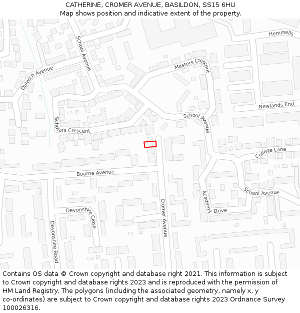 CATHERINE, CROMER AVENUE, BASILDON, SS15 6HU: Location map and indicative extent of plot