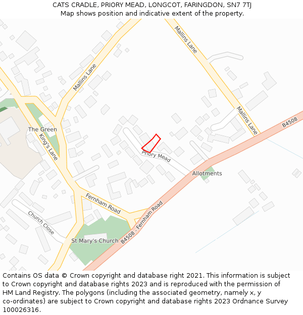 CATS CRADLE, PRIORY MEAD, LONGCOT, FARINGDON, SN7 7TJ: Location map and indicative extent of plot