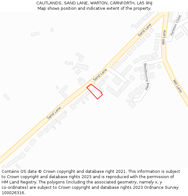 CAUTLANDS, SAND LANE, WARTON, CARNFORTH, LA5 9NJ: Location map and indicative extent of plot