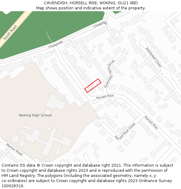 CAVENDISH, HORSELL RISE, WOKING, GU21 4BD: Location map and indicative extent of plot