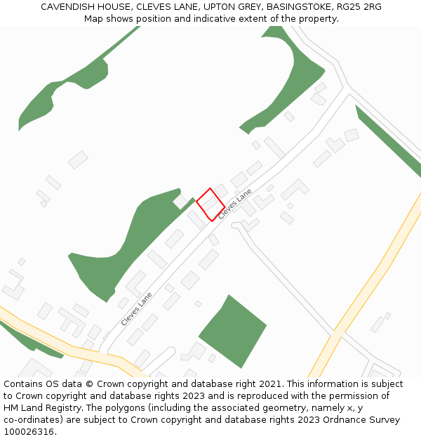 CAVENDISH HOUSE, CLEVES LANE, UPTON GREY, BASINGSTOKE, RG25 2RG: Location map and indicative extent of plot