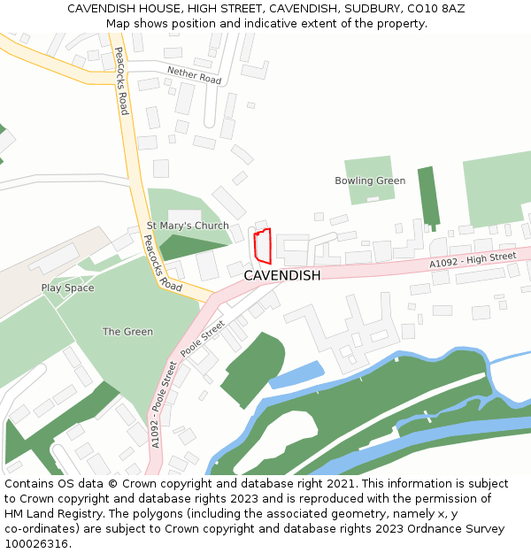 CAVENDISH HOUSE, HIGH STREET, CAVENDISH, SUDBURY, CO10 8AZ: Location map and indicative extent of plot