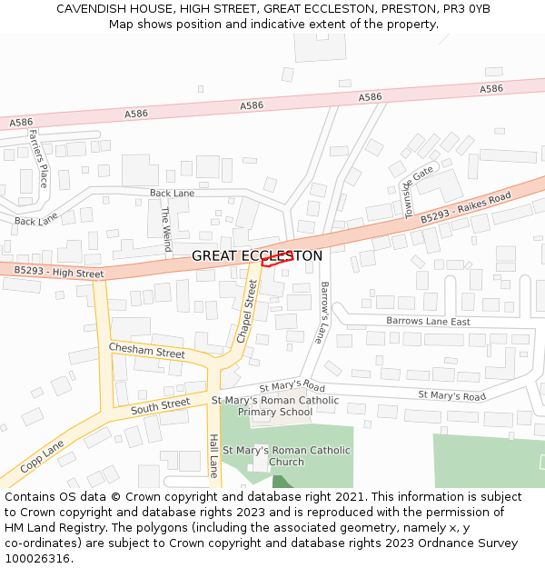 CAVENDISH HOUSE, HIGH STREET, GREAT ECCLESTON, PRESTON, PR3 0YB: Location map and indicative extent of plot