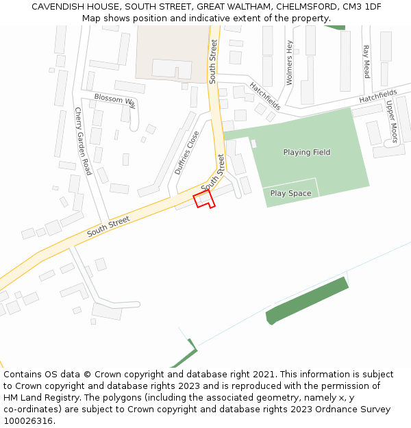 CAVENDISH HOUSE, SOUTH STREET, GREAT WALTHAM, CHELMSFORD, CM3 1DF: Location map and indicative extent of plot