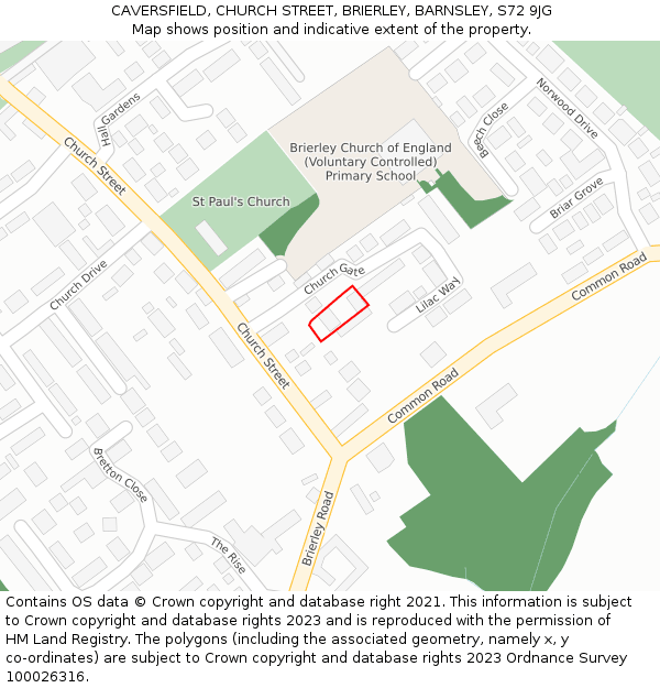 CAVERSFIELD, CHURCH STREET, BRIERLEY, BARNSLEY, S72 9JG: Location map and indicative extent of plot