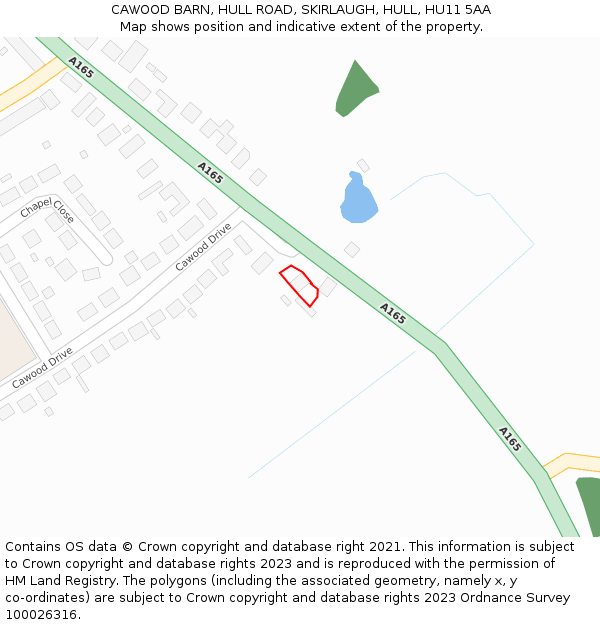 CAWOOD BARN, HULL ROAD, SKIRLAUGH, HULL, HU11 5AA: Location map and indicative extent of plot