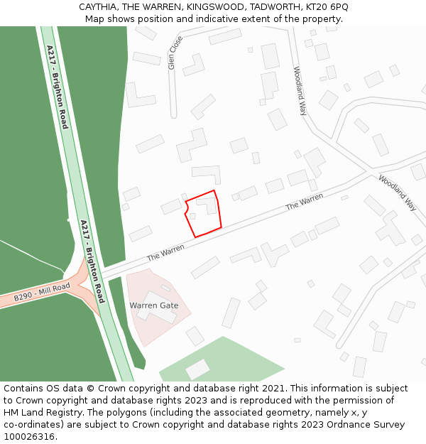 CAYTHIA, THE WARREN, KINGSWOOD, TADWORTH, KT20 6PQ: Location map and indicative extent of plot