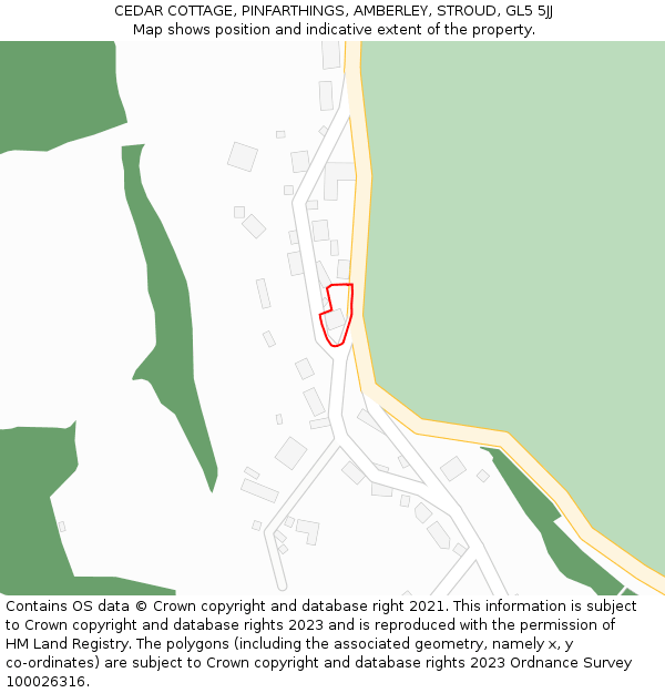 CEDAR COTTAGE, PINFARTHINGS, AMBERLEY, STROUD, GL5 5JJ: Location map and indicative extent of plot