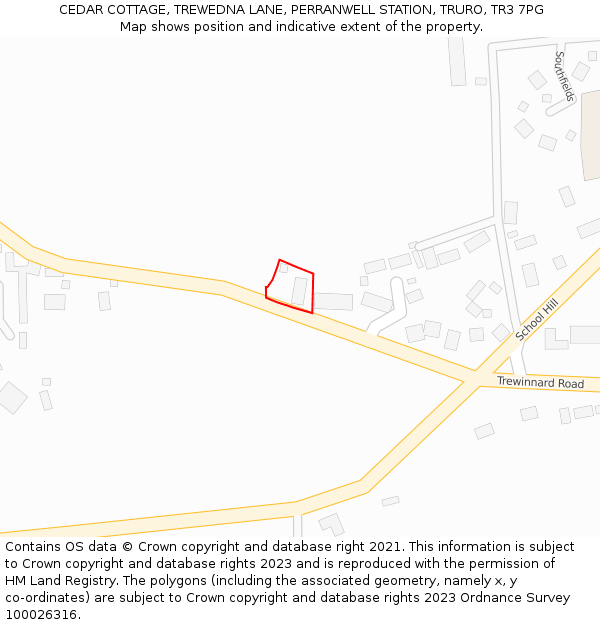 CEDAR COTTAGE, TREWEDNA LANE, PERRANWELL STATION, TRURO, TR3 7PG: Location map and indicative extent of plot