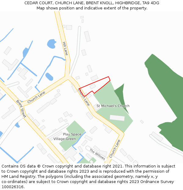 CEDAR COURT, CHURCH LANE, BRENT KNOLL, HIGHBRIDGE, TA9 4DG: Location map and indicative extent of plot