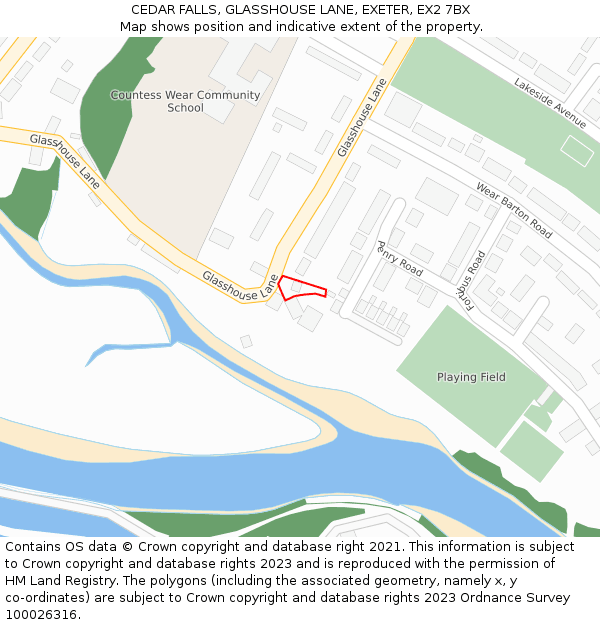 CEDAR FALLS, GLASSHOUSE LANE, EXETER, EX2 7BX: Location map and indicative extent of plot