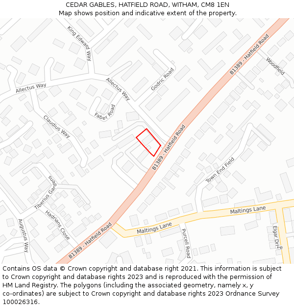 CEDAR GABLES, HATFIELD ROAD, WITHAM, CM8 1EN: Location map and indicative extent of plot