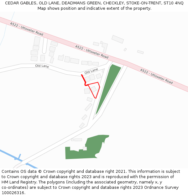 CEDAR GABLES, OLD LANE, DEADMANS GREEN, CHECKLEY, STOKE-ON-TRENT, ST10 4NQ: Location map and indicative extent of plot