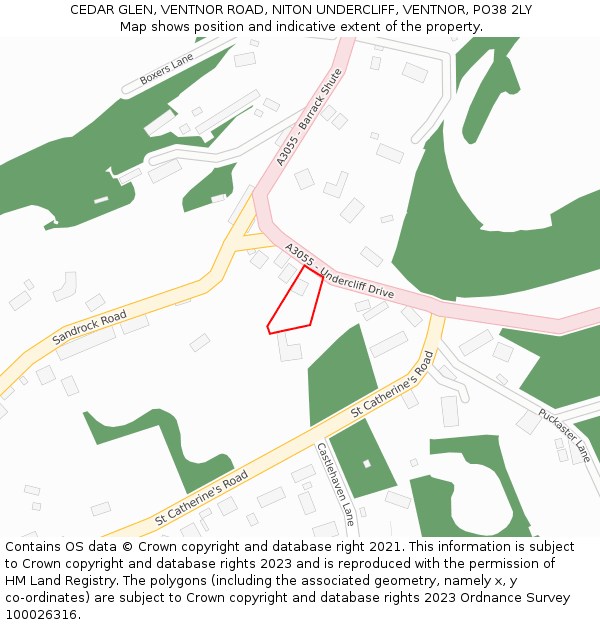 CEDAR GLEN, VENTNOR ROAD, NITON UNDERCLIFF, VENTNOR, PO38 2LY: Location map and indicative extent of plot