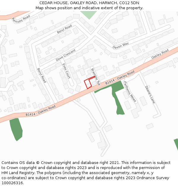 CEDAR HOUSE, OAKLEY ROAD, HARWICH, CO12 5DN: Location map and indicative extent of plot