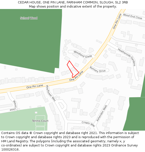 CEDAR HOUSE, ONE PIN LANE, FARNHAM COMMON, SLOUGH, SL2 3RB: Location map and indicative extent of plot