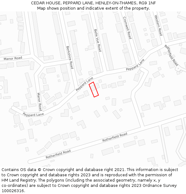 CEDAR HOUSE, PEPPARD LANE, HENLEY-ON-THAMES, RG9 1NF: Location map and indicative extent of plot