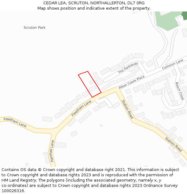 CEDAR LEA, SCRUTON, NORTHALLERTON, DL7 0RG: Location map and indicative extent of plot