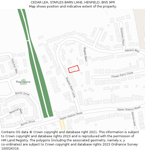 CEDAR LEA, STAPLES BARN LANE, HENFIELD, BN5 9PR: Location map and indicative extent of plot