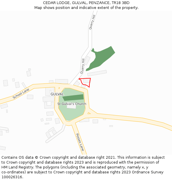 CEDAR LODGE, GULVAL, PENZANCE, TR18 3BD: Location map and indicative extent of plot