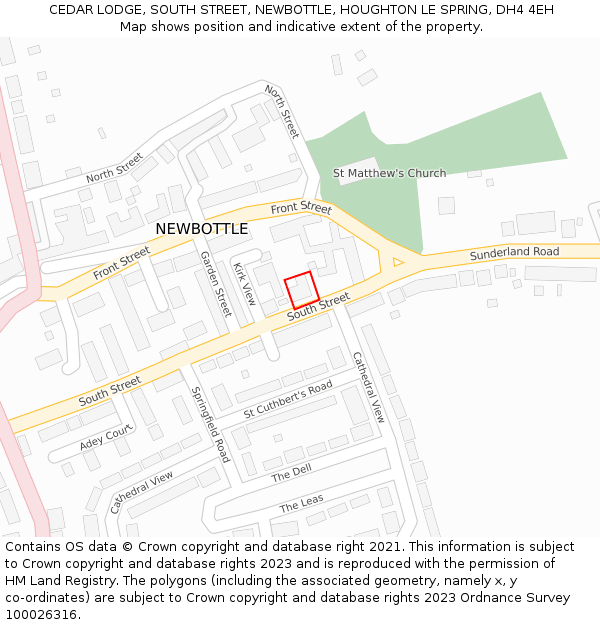 CEDAR LODGE, SOUTH STREET, NEWBOTTLE, HOUGHTON LE SPRING, DH4 4EH: Location map and indicative extent of plot