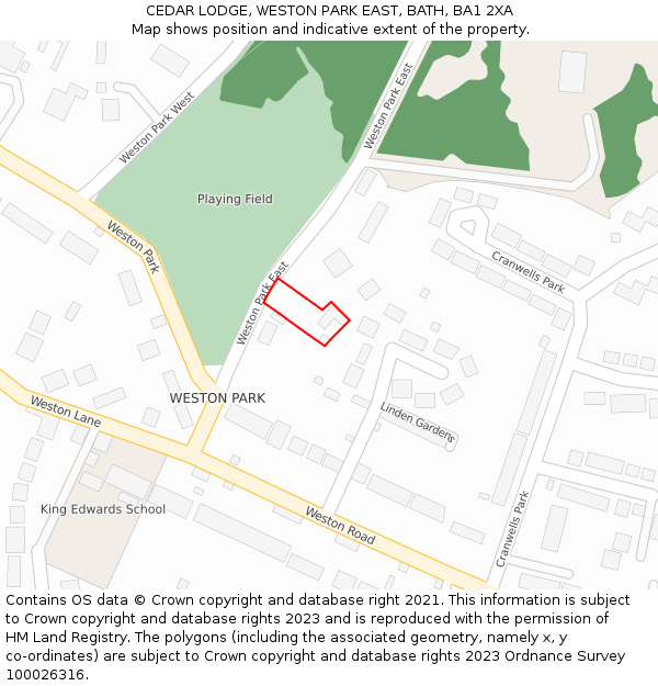 CEDAR LODGE, WESTON PARK EAST, BATH, BA1 2XA: Location map and indicative extent of plot