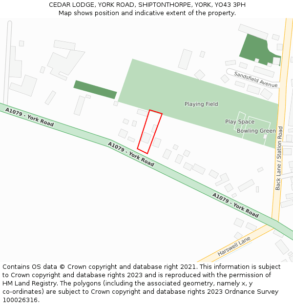 CEDAR LODGE, YORK ROAD, SHIPTONTHORPE, YORK, YO43 3PH: Location map and indicative extent of plot