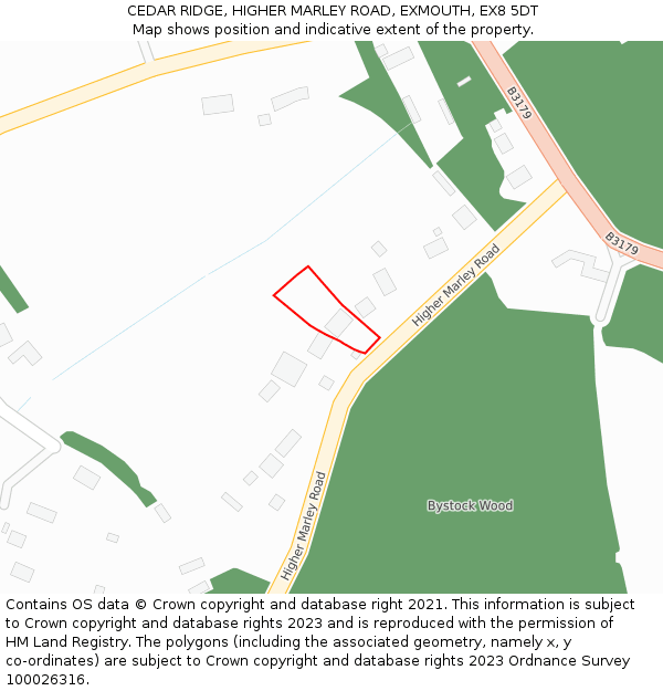 CEDAR RIDGE, HIGHER MARLEY ROAD, EXMOUTH, EX8 5DT: Location map and indicative extent of plot