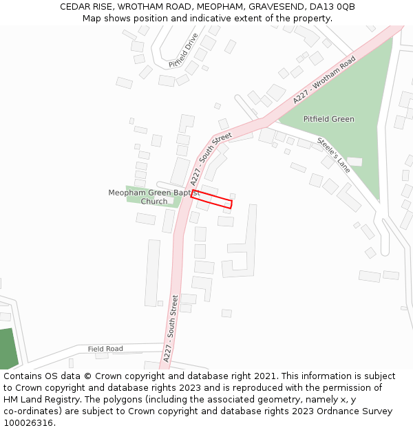 CEDAR RISE, WROTHAM ROAD, MEOPHAM, GRAVESEND, DA13 0QB: Location map and indicative extent of plot