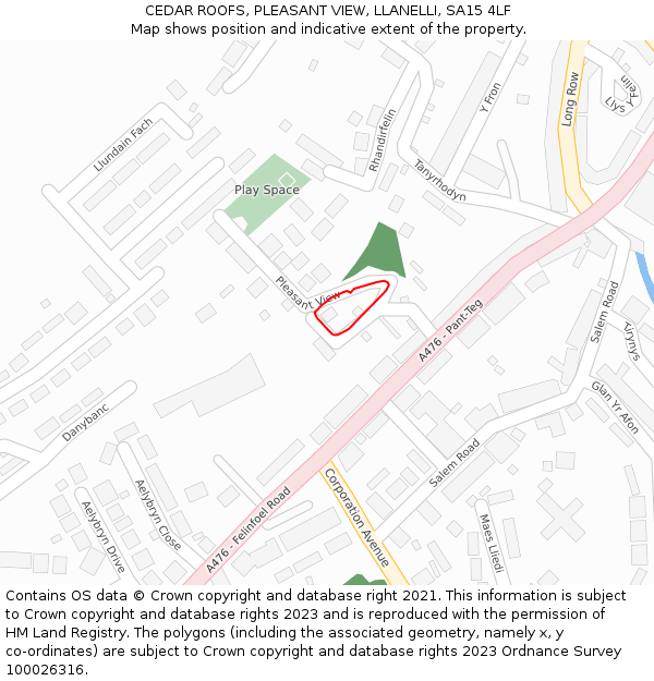 CEDAR ROOFS, PLEASANT VIEW, LLANELLI, SA15 4LF: Location map and indicative extent of plot
