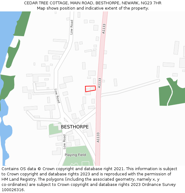 CEDAR TREE COTTAGE, MAIN ROAD, BESTHORPE, NEWARK, NG23 7HR: Location map and indicative extent of plot