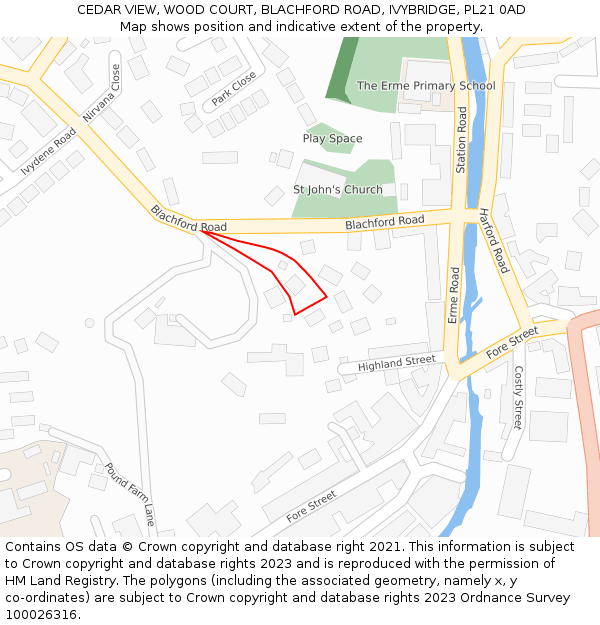 CEDAR VIEW, WOOD COURT, BLACHFORD ROAD, IVYBRIDGE, PL21 0AD: Location map and indicative extent of plot