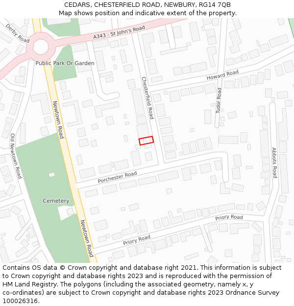 CEDARS, CHESTERFIELD ROAD, NEWBURY, RG14 7QB: Location map and indicative extent of plot