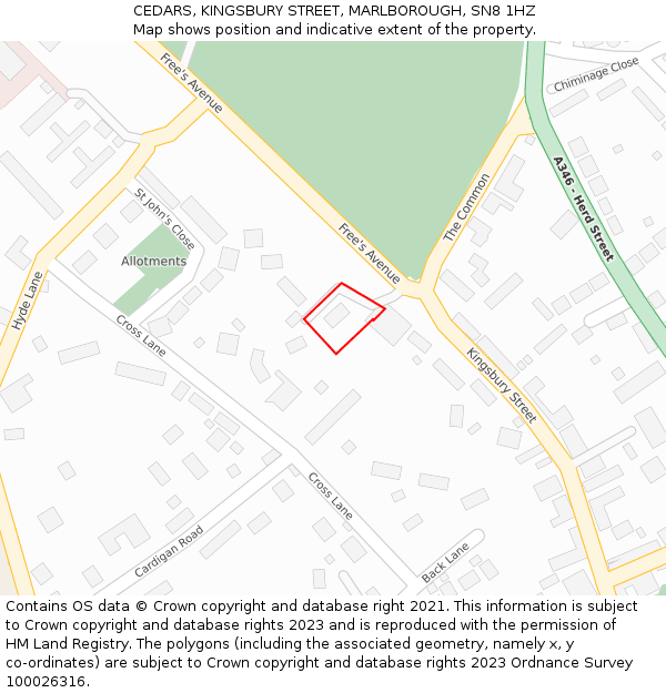 CEDARS, KINGSBURY STREET, MARLBOROUGH, SN8 1HZ: Location map and indicative extent of plot