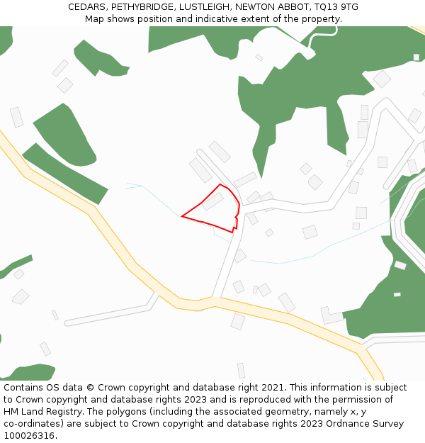 CEDARS, PETHYBRIDGE, LUSTLEIGH, NEWTON ABBOT, TQ13 9TG: Location map and indicative extent of plot