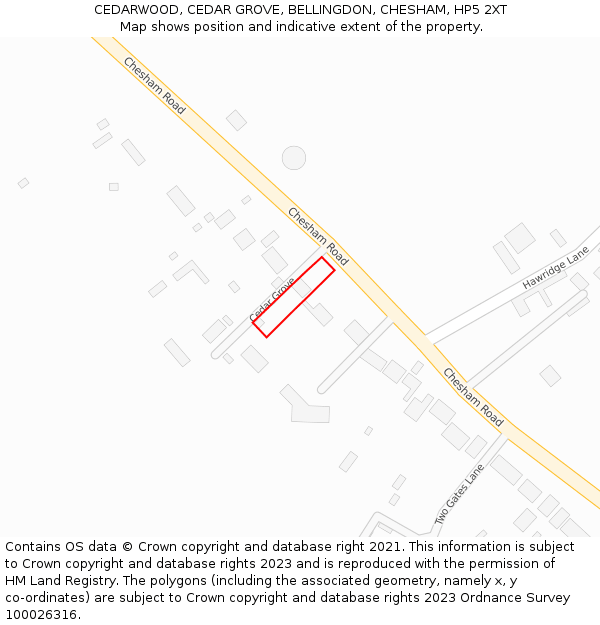 CEDARWOOD, CEDAR GROVE, BELLINGDON, CHESHAM, HP5 2XT: Location map and indicative extent of plot