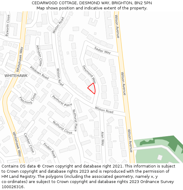 CEDARWOOD COTTAGE, DESMOND WAY, BRIGHTON, BN2 5PN: Location map and indicative extent of plot