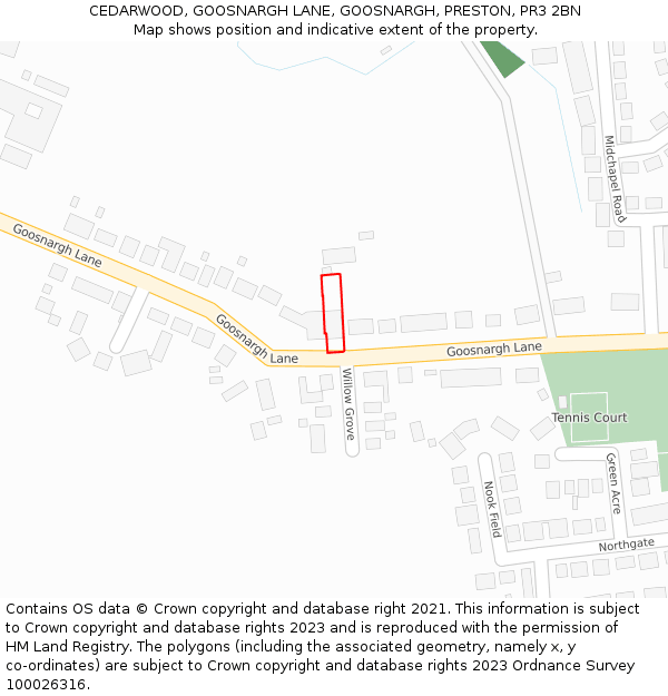 CEDARWOOD, GOOSNARGH LANE, GOOSNARGH, PRESTON, PR3 2BN: Location map and indicative extent of plot