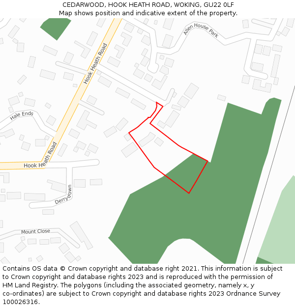 CEDARWOOD, HOOK HEATH ROAD, WOKING, GU22 0LF: Location map and indicative extent of plot