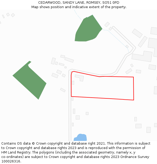 CEDARWOOD, SANDY LANE, ROMSEY, SO51 0PD: Location map and indicative extent of plot