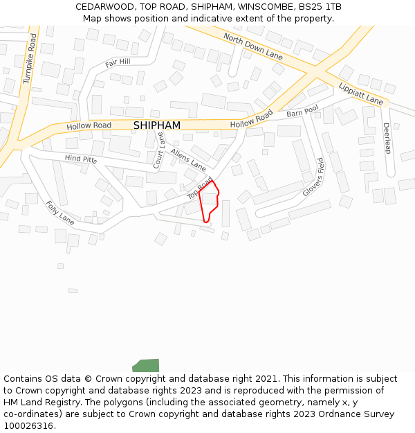 CEDARWOOD, TOP ROAD, SHIPHAM, WINSCOMBE, BS25 1TB: Location map and indicative extent of plot