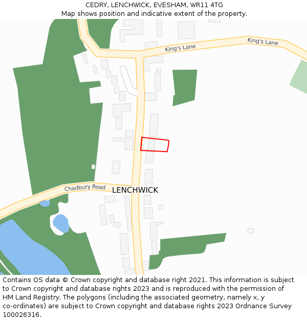 CEDRY, LENCHWICK, EVESHAM, WR11 4TG: Location map and indicative extent of plot