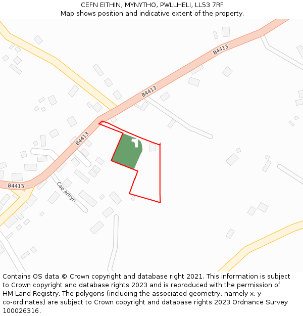 CEFN EITHIN, MYNYTHO, PWLLHELI, LL53 7RF: Location map and indicative extent of plot