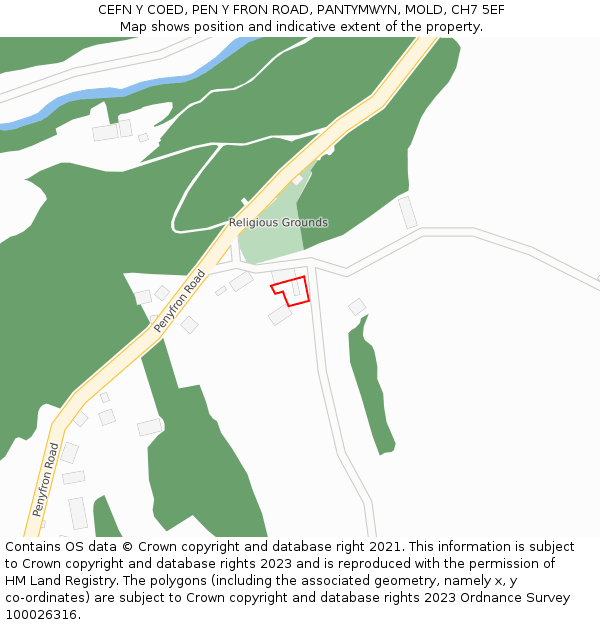 CEFN Y COED, PEN Y FRON ROAD, PANTYMWYN, MOLD, CH7 5EF: Location map and indicative extent of plot