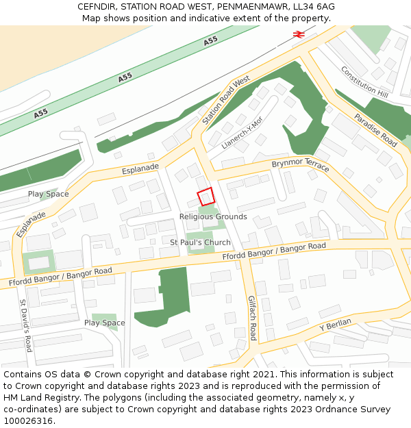 CEFNDIR, STATION ROAD WEST, PENMAENMAWR, LL34 6AG: Location map and indicative extent of plot