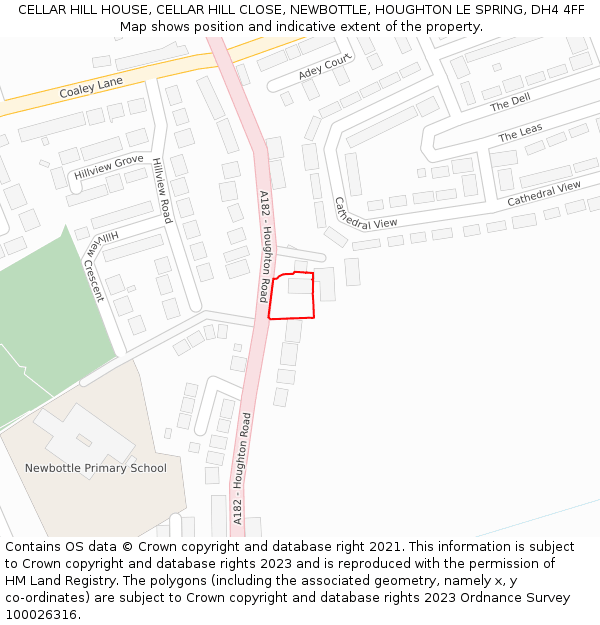 CELLAR HILL HOUSE, CELLAR HILL CLOSE, NEWBOTTLE, HOUGHTON LE SPRING, DH4 4FF: Location map and indicative extent of plot